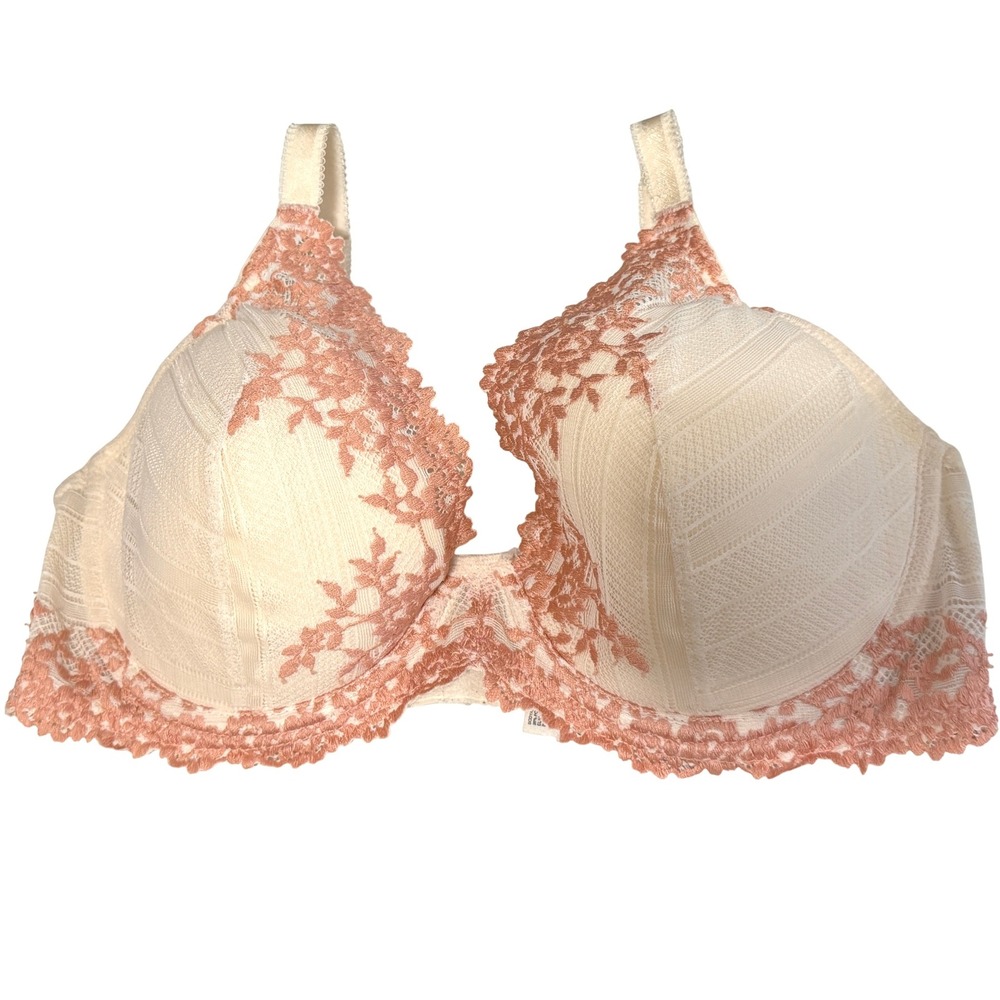 Wacoal Lace Trim Bra 36D Cream Floral Embroidery Underwire Lingerie Lightly Line
